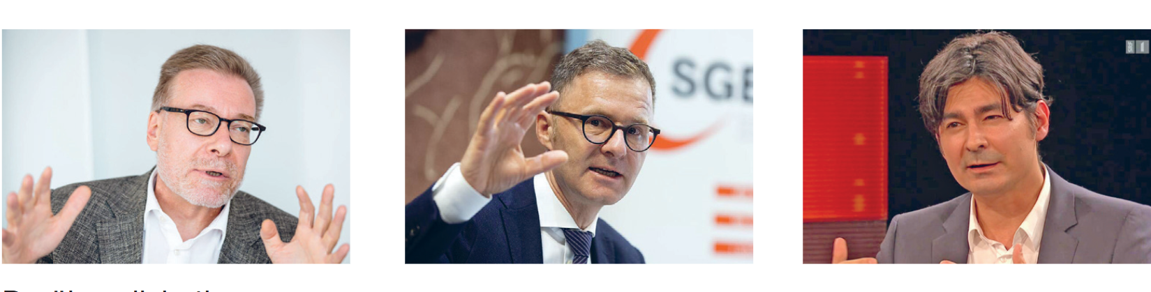 Markus Notter, alt Regierungsrat, Präsident des Europa-Instituts der Uni Zürich Daniel Lampart, Chefökonom des Schweizerischen Gewerkschaftsbundes Daniel Binswanger, Journalist und Co-Chefredaktor des Online-Magazins Republik Markus Notter, alt Regierungsrat, Präsident des Europa-Instituts der Uni Zürich Daniel Lampart, Chefökonom des Schweizerischen Gewerkschaftsbundes Daniel Binswanger, Journalist und Co-Chefredaktor des Online-Magazins Republik